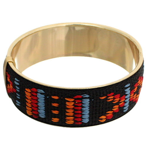 Black Multicolor Boho Knit Bangle Bracelet