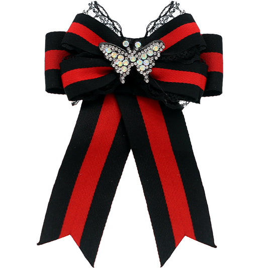 Black Red Necktie Butterfly Bow Brooch