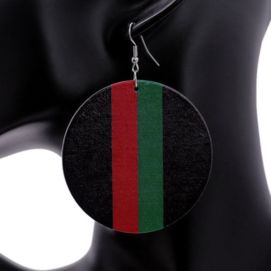 Black Color Block Wooden Vertical Stripe Earrings