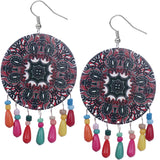Black Red Wooden Bead Kaleidoscope Pattern Earrings