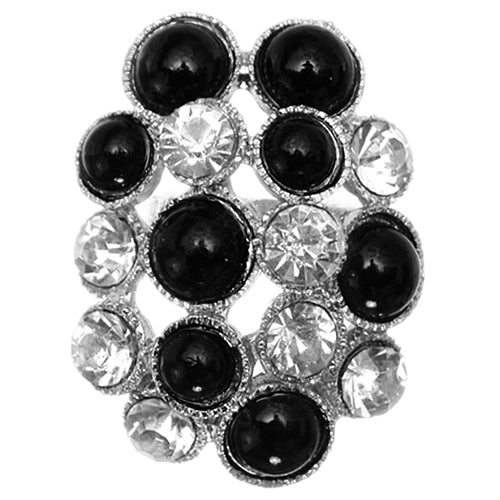 Black Faux Pearl Rhinestone Adjustable Cluster Ring