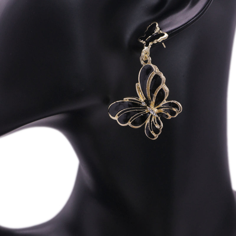 Black Butterfly Rhinestone Dangle Earrings