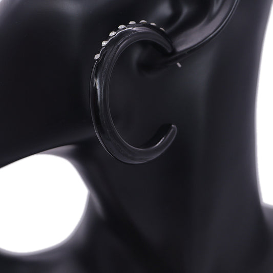 Black Glossy Rhinestone Hoop Earrings