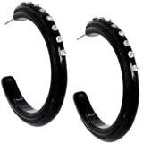 Black Glossy Rhinestone Hoop Earrings
