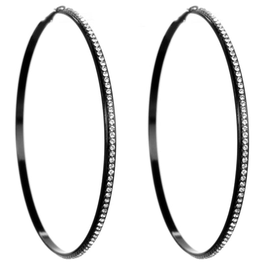 Black Extra Large Rhinestone Hoop Earrings