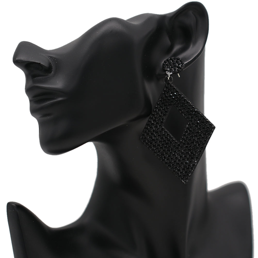 Black Rhinestone Rhombus Felt Earrings