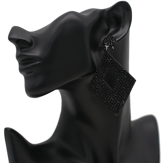 Black Rhinestone Rhombus Felt Earrings