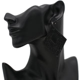 Black Rhinestone Rhombus Felt Earrings