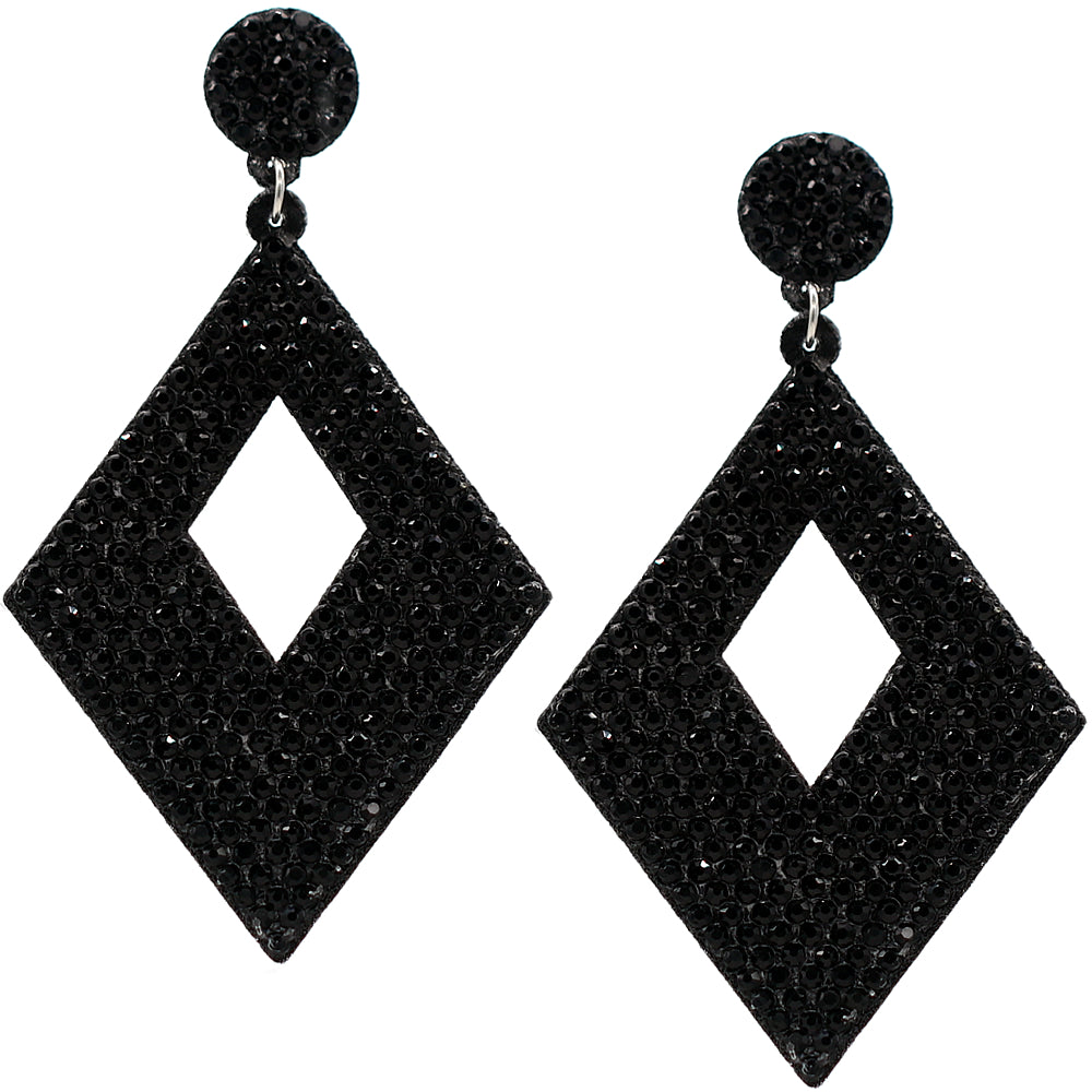 Black Rhinestone Rhombus Felt Earrings