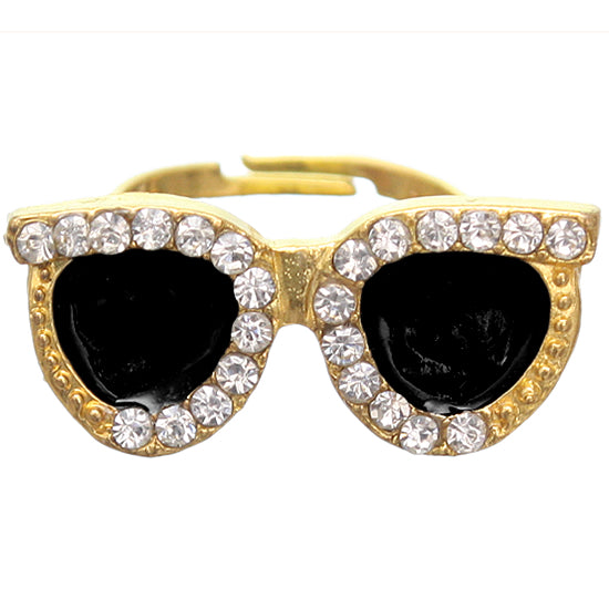 Black Rhinestone Midi Sunglasses Adjustable Ring