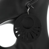 Black Round Keyhole Cutout Wooden Earrings