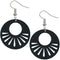 Black Round Keyhole Cutout Wooden Earrings
