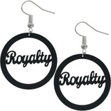 Black Cursive Royalty Word Wooden Earrings
