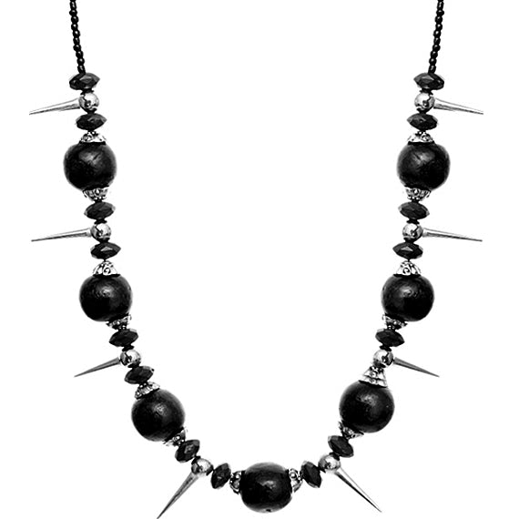Black Wooden Sequin Spike Necklace Set