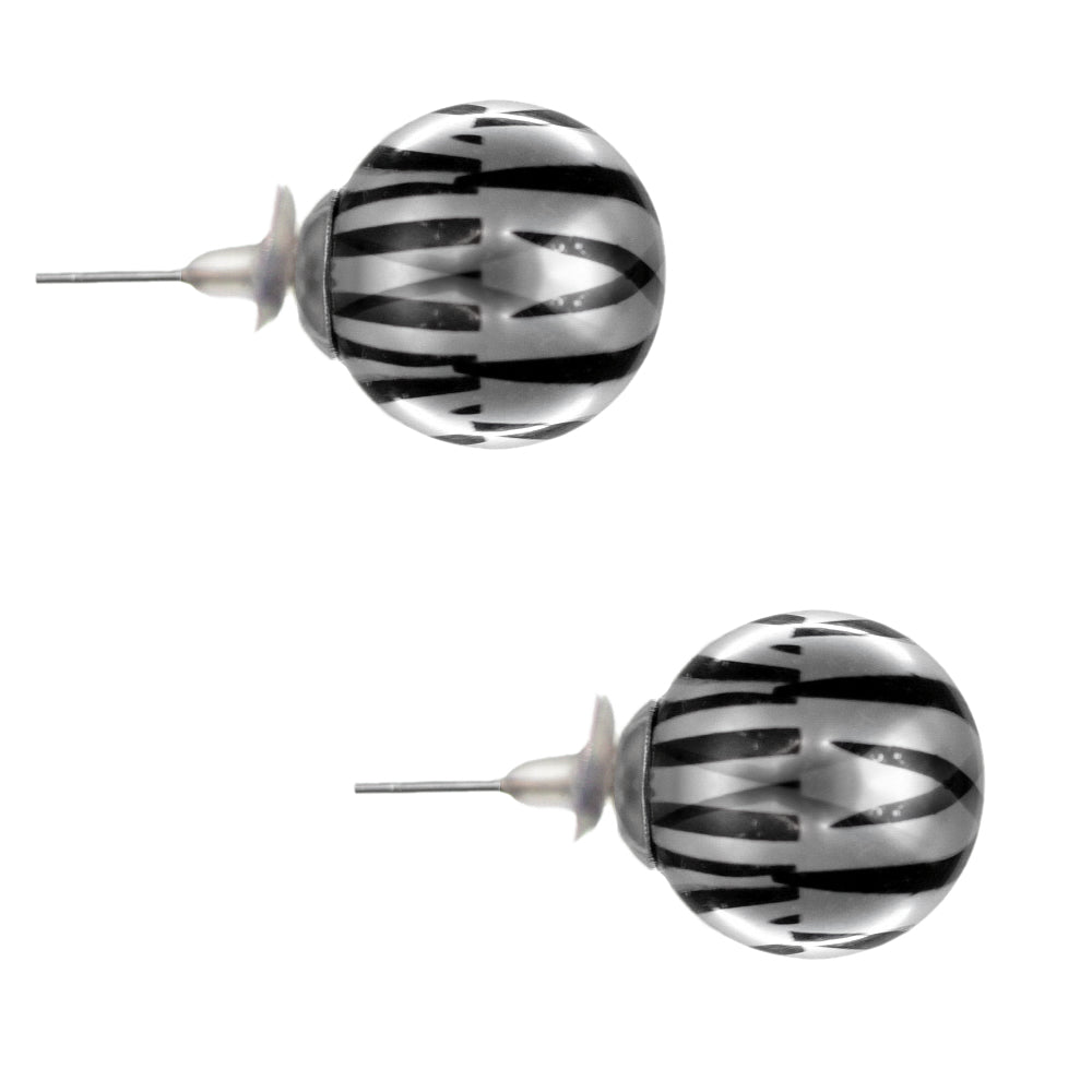 Black Silver Zebra Print Stud Earrings