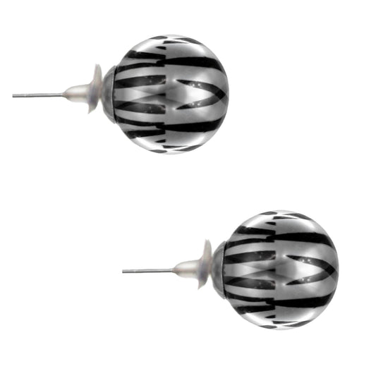 Black Silver Zebra Print Stud Earrings