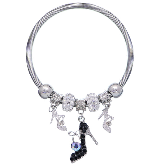 Black Fireball High Heel Shoe Charm Stretch Bracelet