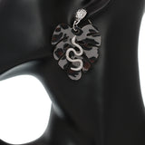 Brown White Leaf Shaped Snake Earrings