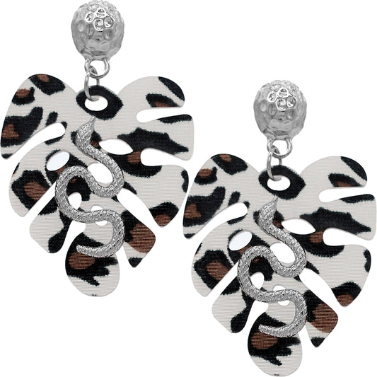 Brown White Leaf Shaped Snake Earrings