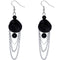Black Long Drop Chain Flower Earrings