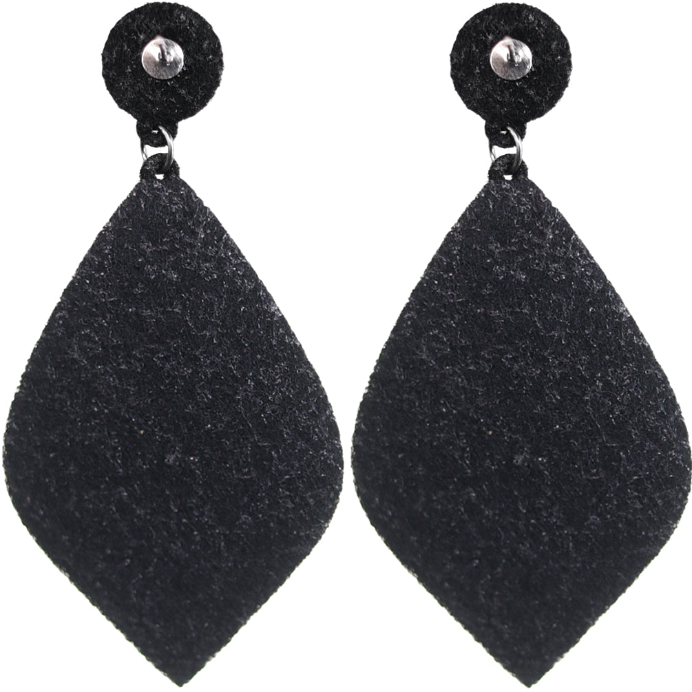 Black Silver Felt Pave Diamond Shaped Rhinestone Earrings