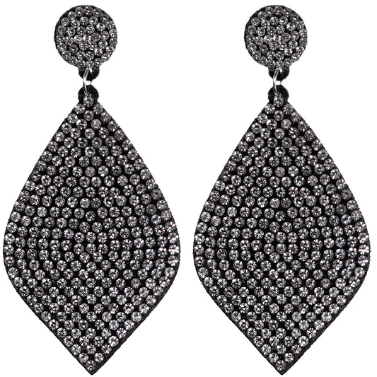 Black Silver Felt Pave Diamond Shaped Rhinestone Earrings
