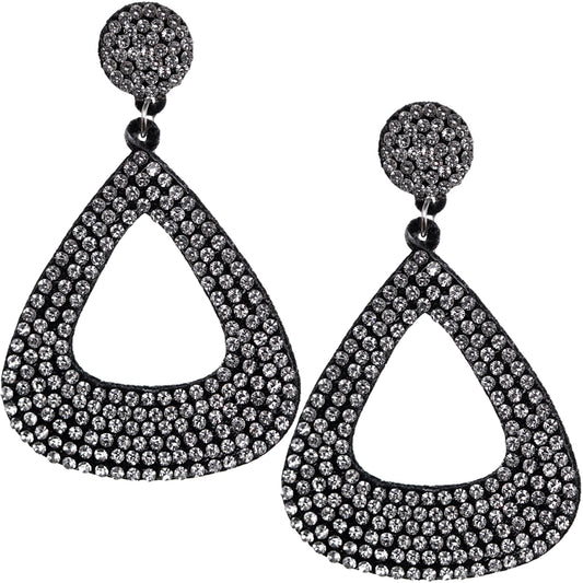 Black Silver Felt Pave Teardrop Rhinestone Earrings