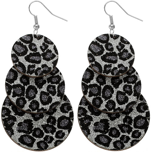 Black Spotted Wooden Layered Glitter Earrings