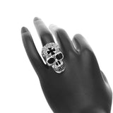 Black Rhinestone Skull Cross Adjustable Ring
