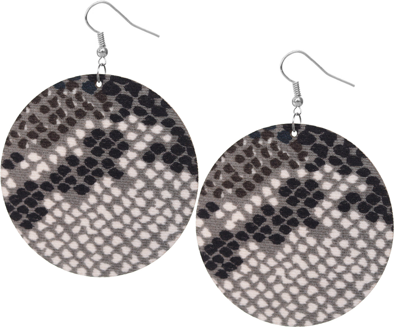 Black Spotted Wooden Round Earrings