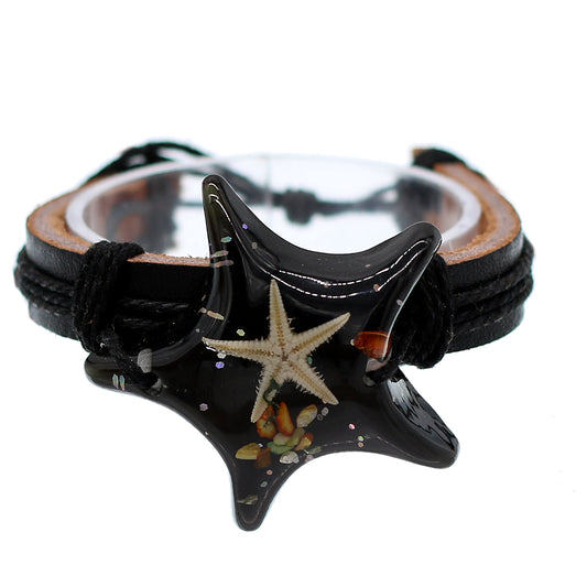 Black Starfish Faux Leather Adjustable Bracelet