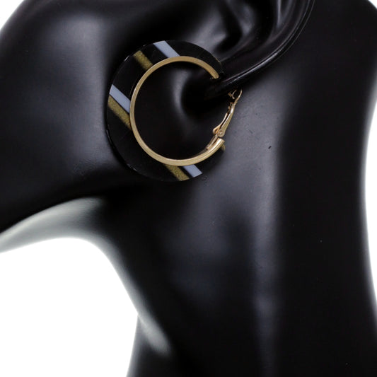 Black Striped Mini Hoop Earrings