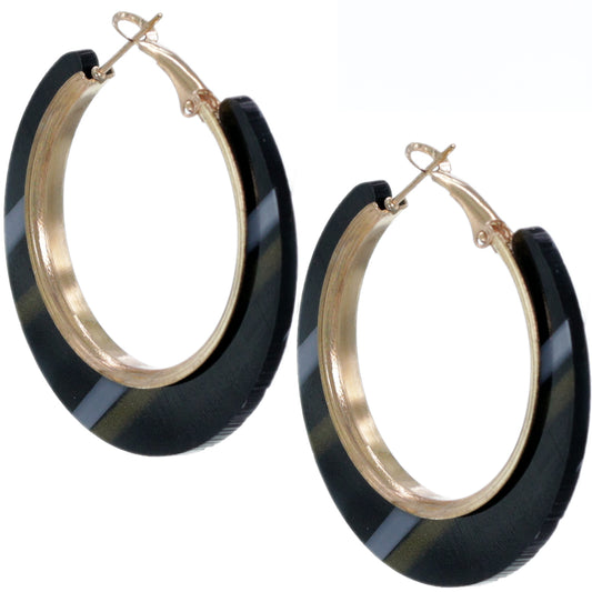 Black Striped Mini Hoop Earrings