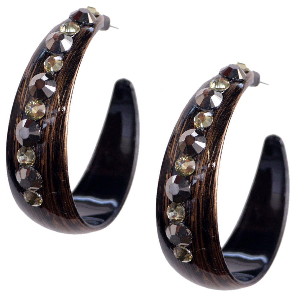 Black Bedazzled Rhinestone Hoop Earrings