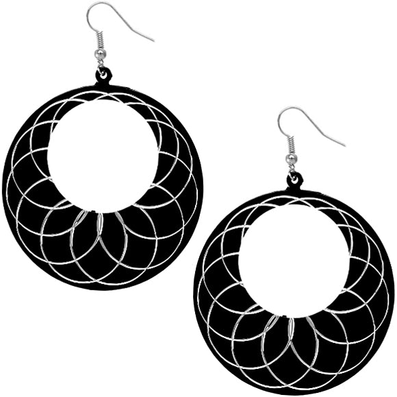 Black Swirl Round Thin Disc Earrings