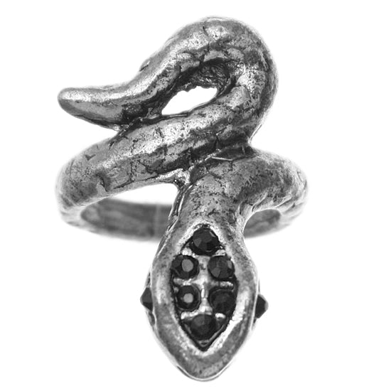 Black Rhinestone Swirl Snake Ring