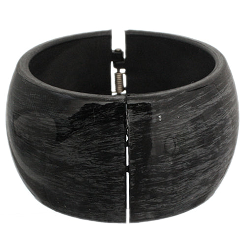 Black Glossy Textured Hinged Bracelet