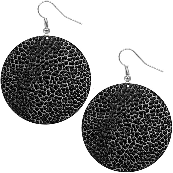 Black White Large Cracked Disc Earrings