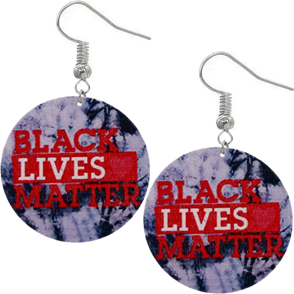 Black Tie Dye Black Lives Matter Wooden Earrings