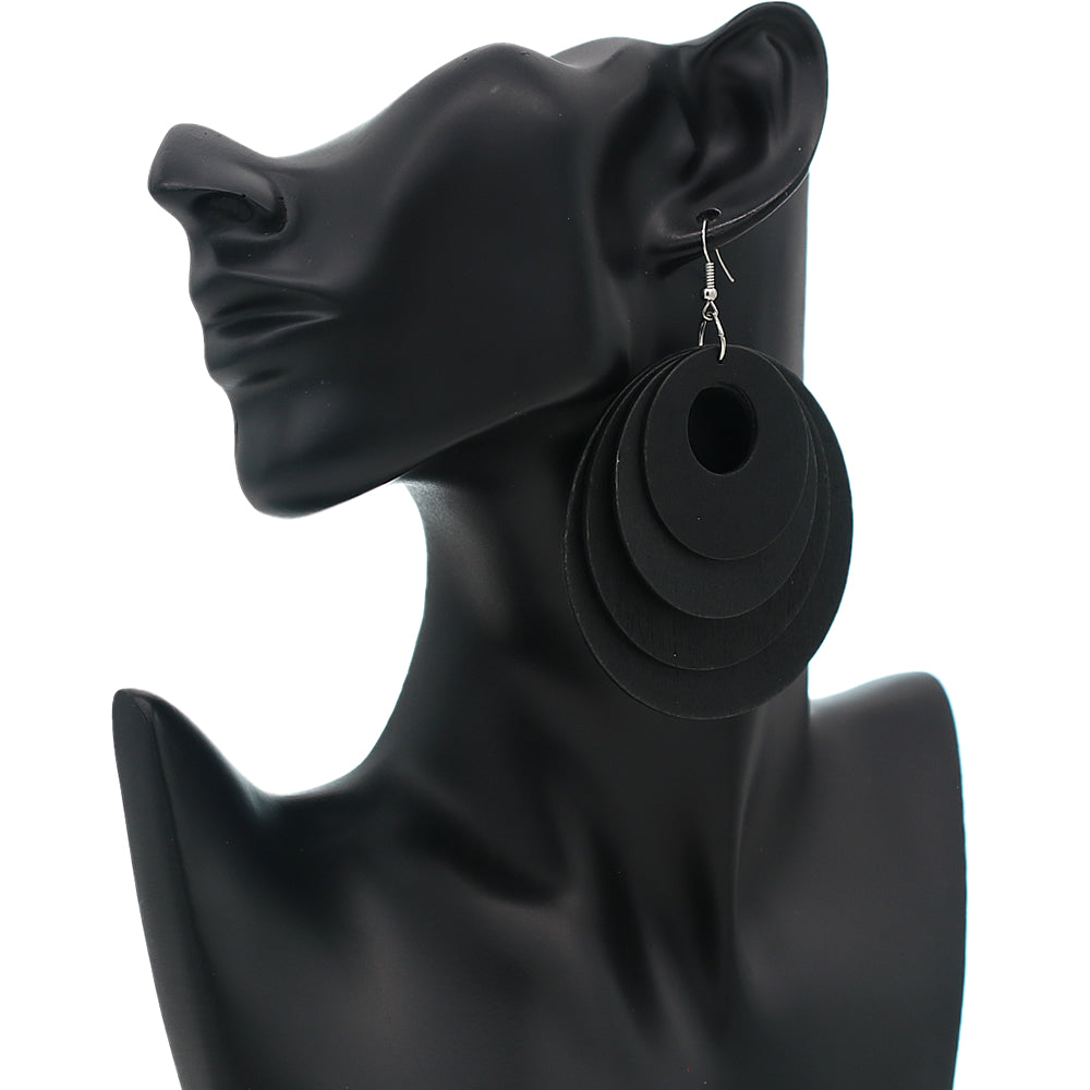 Black Layered Wooden Dangle Earrings