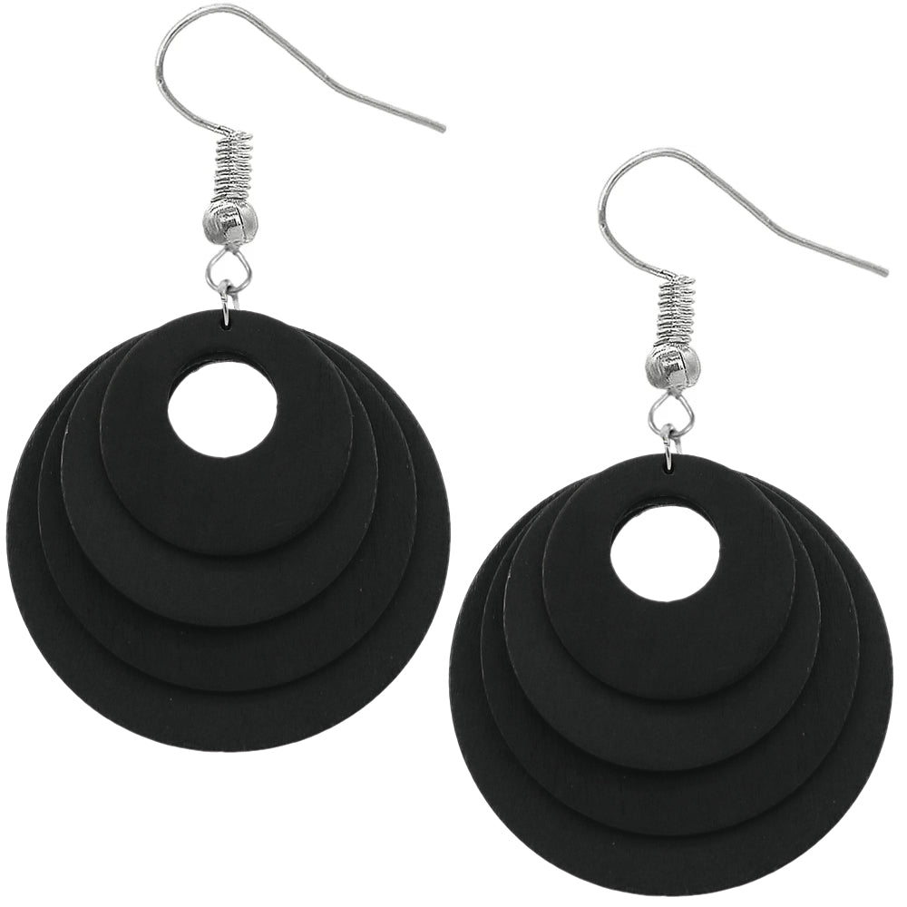 Black Layered Wooden Dangle Earrings