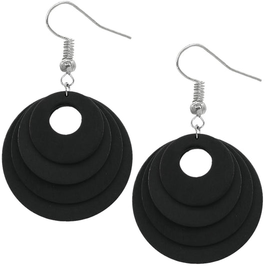 Black Layered Wooden Dangle Earrings