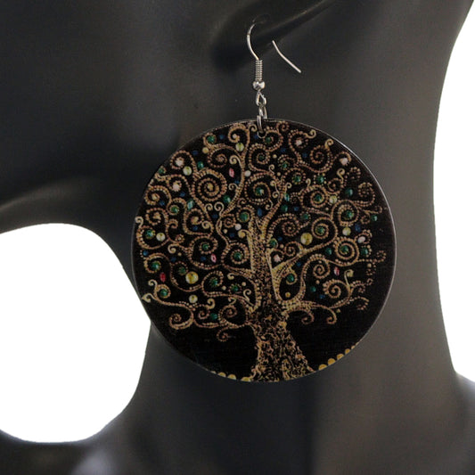 Black Tree of Life Wooden Earrings