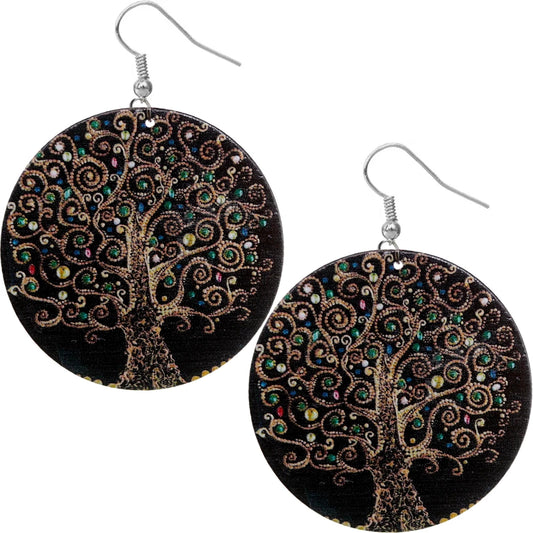 Black Tree of Life Wooden Earrings