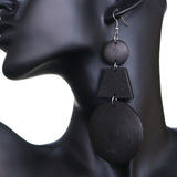 Black Triple Geometric Wooden Drop Earrings