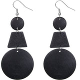 Black Triple Geometric Wooden Drop Earrings