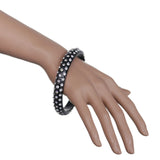 Black Triple Row Rhinestone Bangle Bracelet