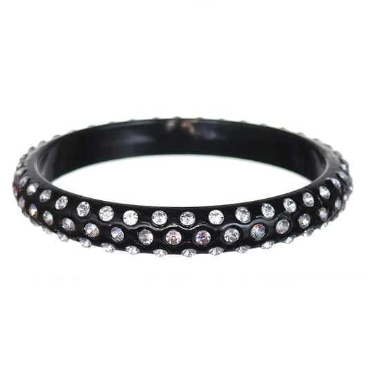 Black Triple Row Rhinestone Bangle Bracelet