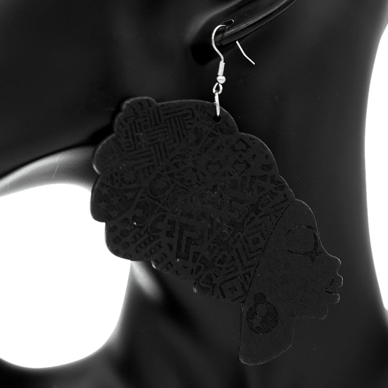 Black Large Turban Head Wrap Wooden Earrings