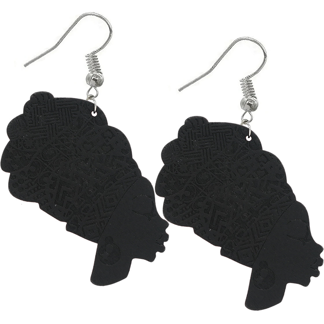 Black Large Turban Head Wrap Wooden Earrings